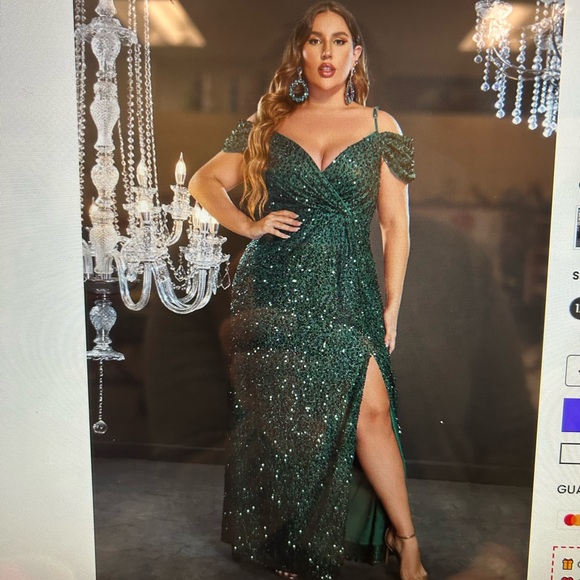 Green sequin cocktail dress, 5x, 22